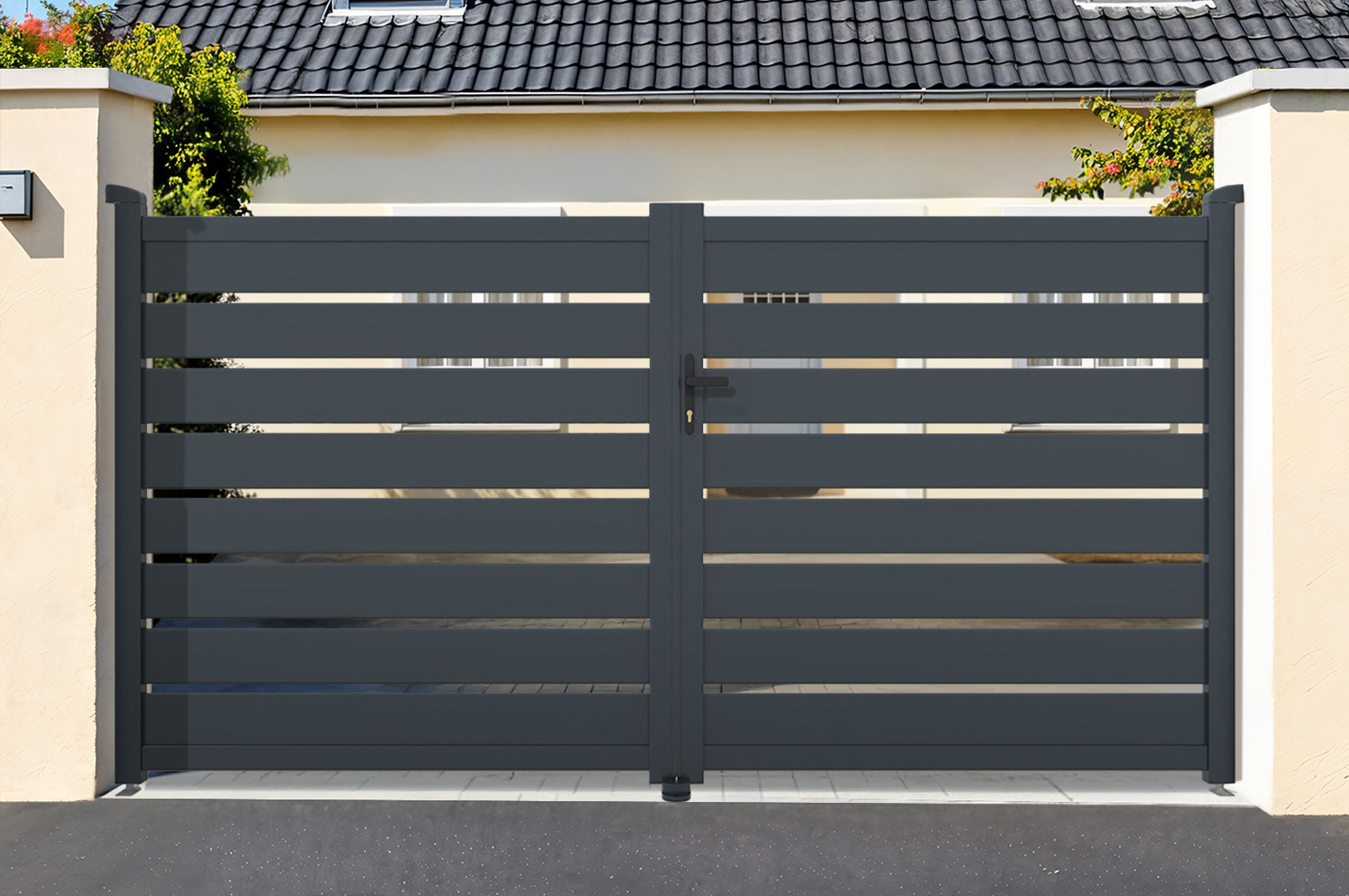 Swing gate 3,5m VOGEL H.160cm grey aluminium 1
