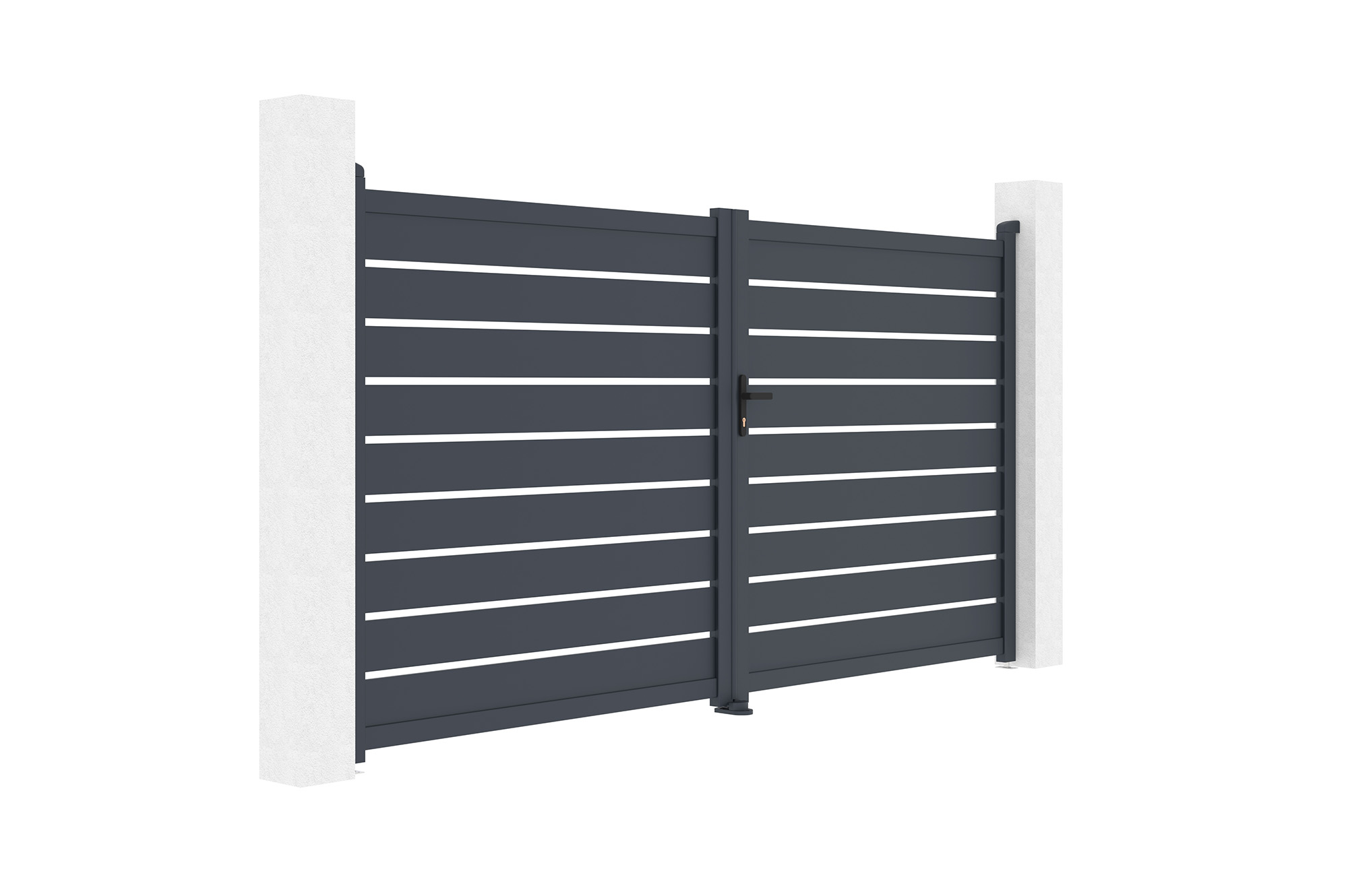 Portail battant 3,5m VOGEL H.180cm + Portillon 1m VOGEL H.180cm aluminium gris 3