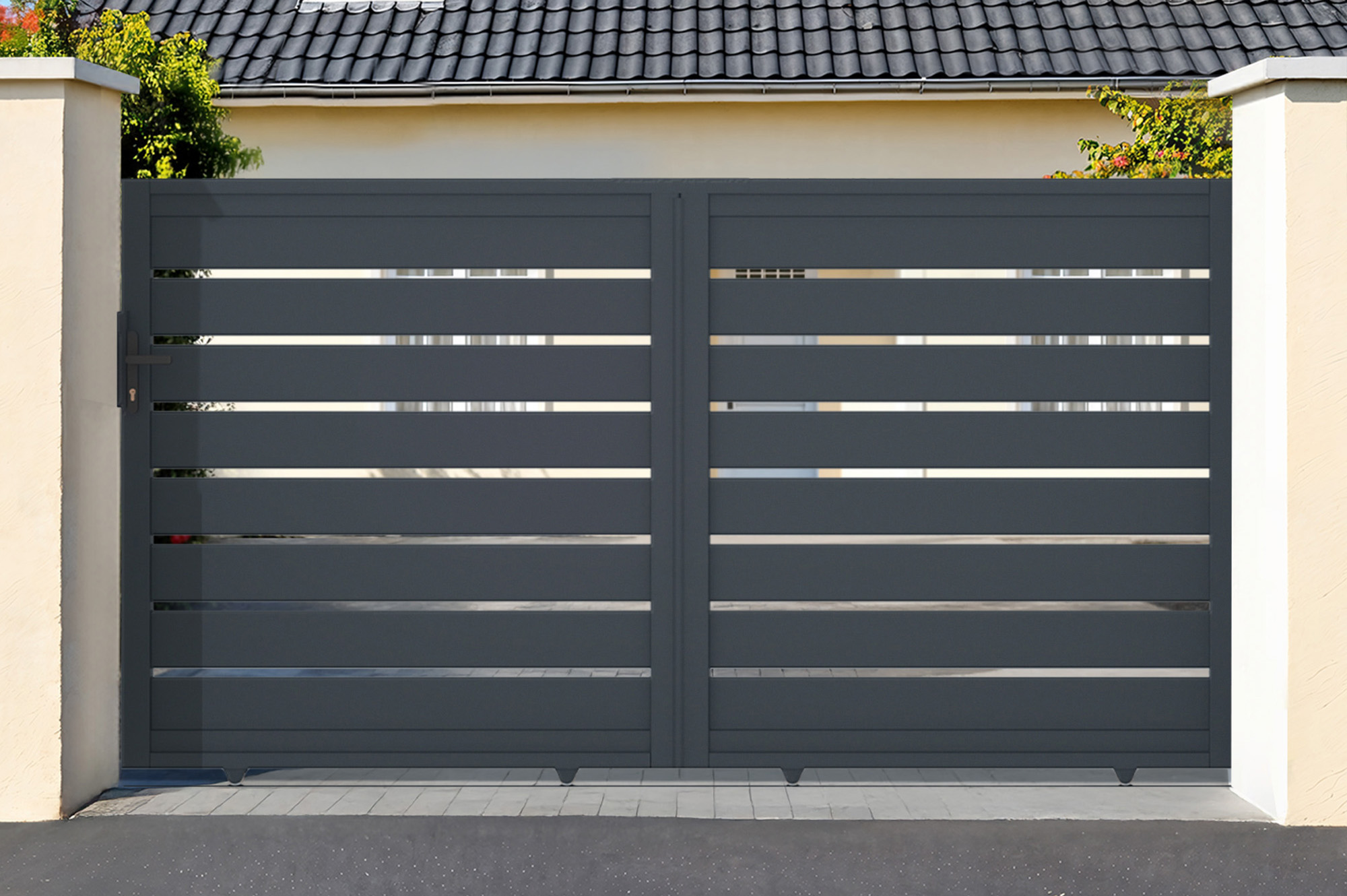 Portail coulissant 3,5m VOGEL H.160cm aluminium gris 1