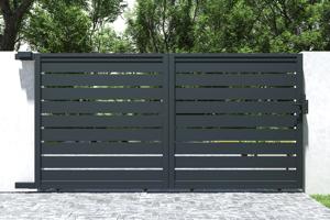 Portail coulissant 3,5m VOGEL H.180cm + Portillon 1m VOGEL aluminium gris 11