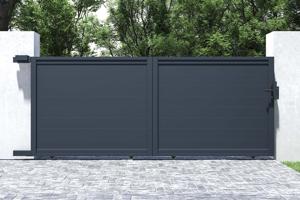 Portail coulissant 3,5m EIGER H.160cm + Portillon 1m EIGER aluminium gris 7