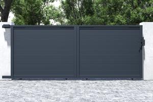 Portail coulissant 4m EIGER H.160cm + 2 poteaux H.190cm aluminium gris 7