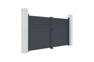 Draaipoort 3m CARPATIA H.160cm grijs aluminium + 2 palen 20x20cm H.190cm 4