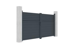 Draaipoort 3m CARPATIA H.160cm grijs aluminium + 2 palen 20x20cm H.190cm 18