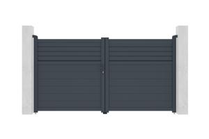 Draaipoort 3m CARPATIA H.160cm grijs aluminium + 2 palen 20x20cm H.190cm 17