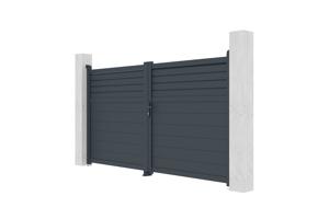 Draaipoort 3m CARPATIA H.160cm grijs aluminium + 2 palen 20x20cm H.190cm 5