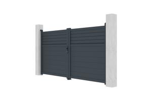 Draaipoort 3m CARPATIA H.160cm grijs aluminium + 2 palen 20x20cm H.190cm 19