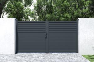 Draaipoort 3m CARPATIA H.160cm grijs aluminium + 2 palen 20x20cm H.190cm 16