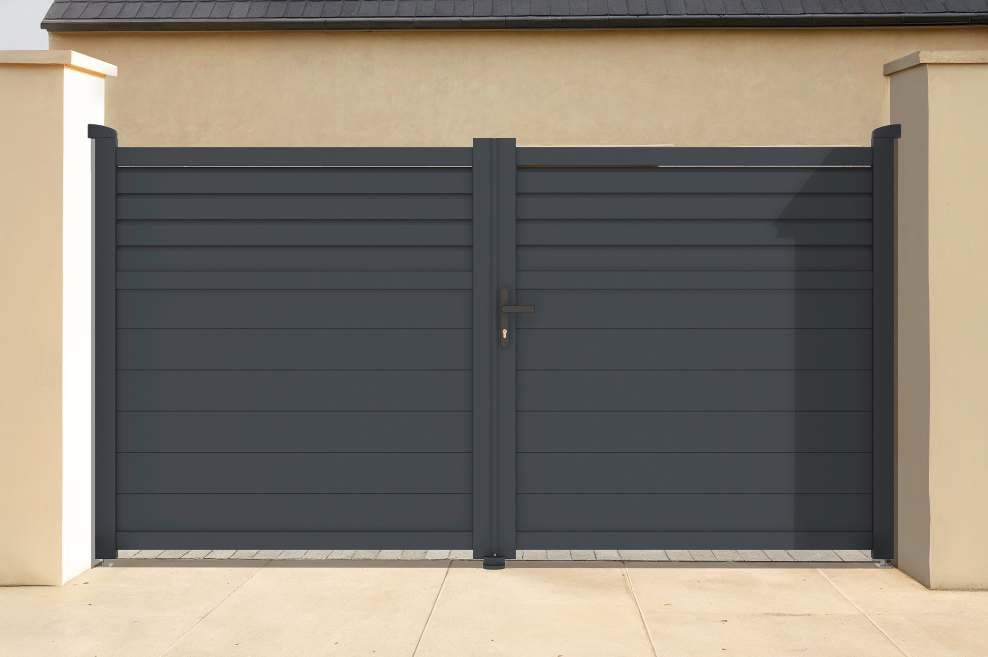 CARPATIA 350x160cm grå svänggrind i aluminium 1