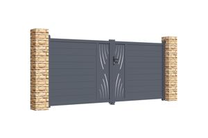 Portail battant 3,5m VELETA H.160cm aluminium gris + 2 poteaux ELDA + motorisation Ranger B150 2