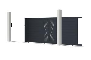Portail coulissant 3,5m VELETA H.160cm aluminium gris + 2 poteaux ELDA aluminium gris 3