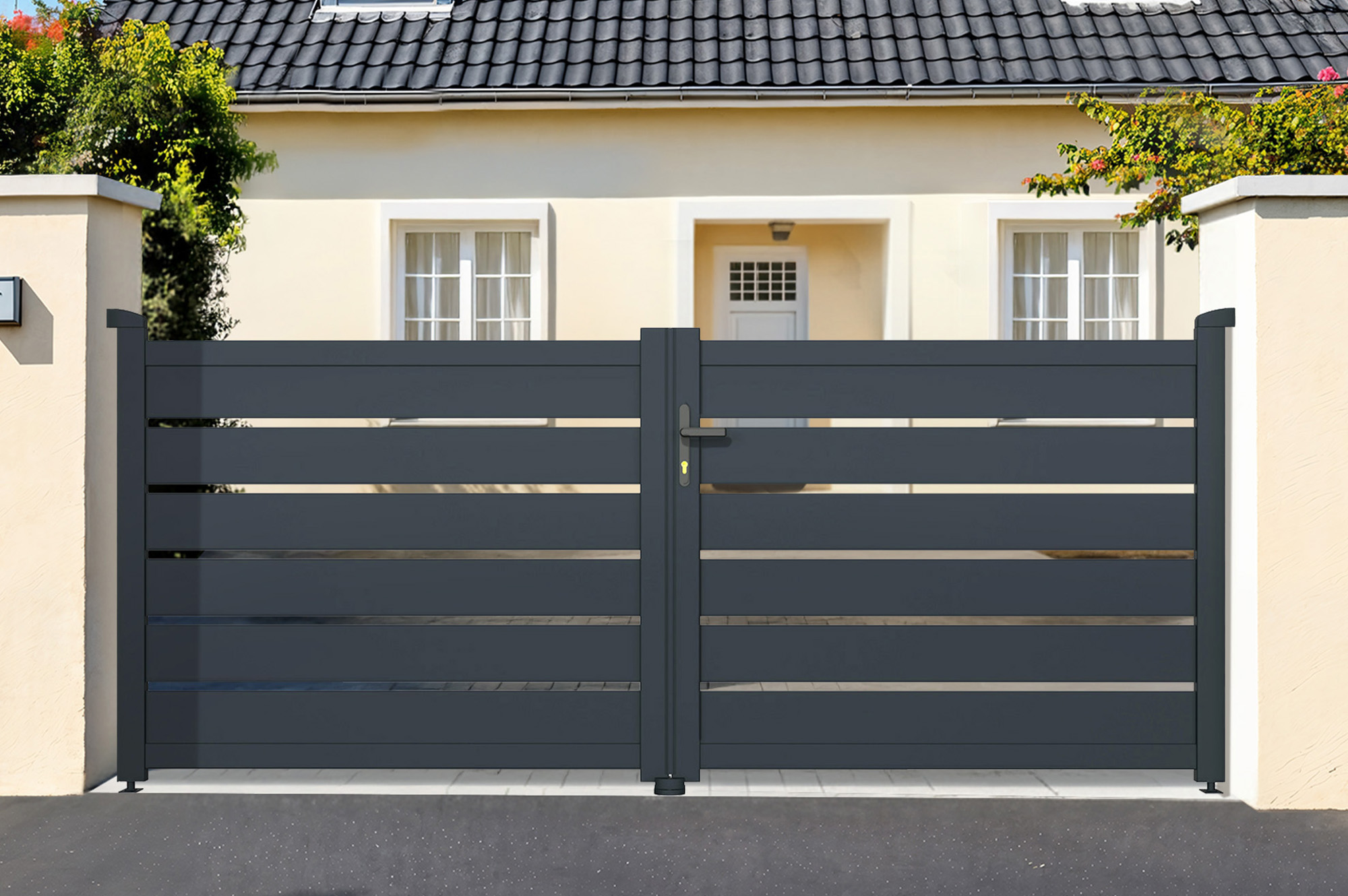 Brama aluminiowa dwuskrzydłowa 4m VOGEL 400B120 Szara 1