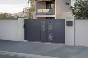 Portail coulissant 3m ARLBERG H.140cm + 2 poteaux H.166cm aluminium gris 6