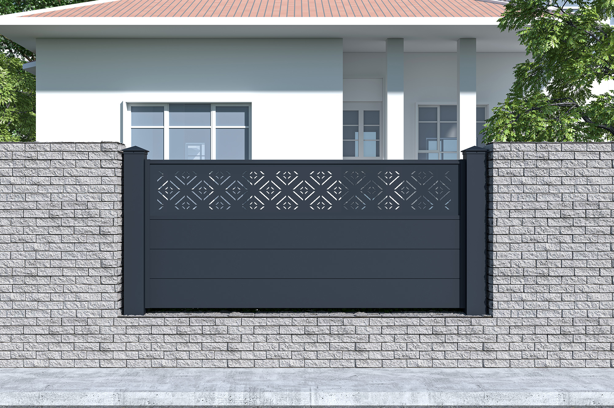 Recinzione In Alluminio VOGEL – Pannello 1,9m X H80cm – Grigio Antracite – Con 2 Pali 10x10cm – Kit Completo