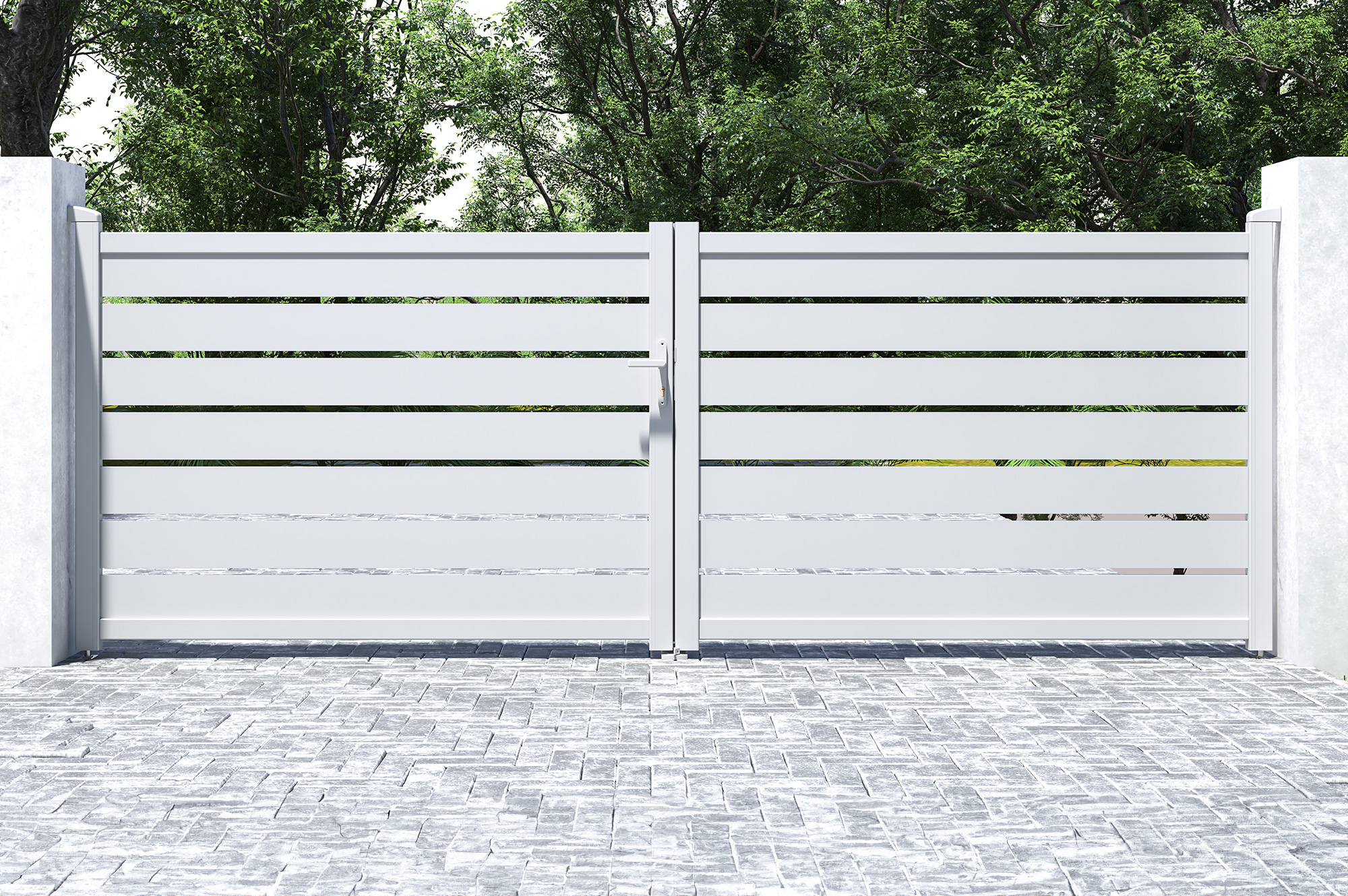 Portail battant 4m VOGEL H.140cm + 2 poteaux H.166cm aluminium blanc 8