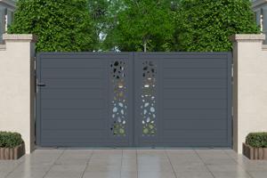 Portail coulissant 3m SUNNY H.140cm aluminium gris + 2 poteaux ELDA + motorisation Ranger C300 2
