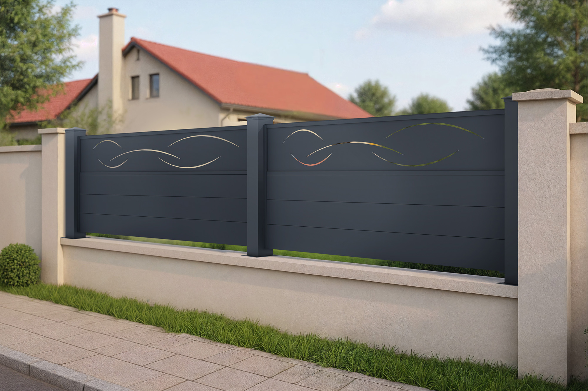 5er-Set Vorgartenzaun 1,9m LIFE H.90cm aluminium grau 6