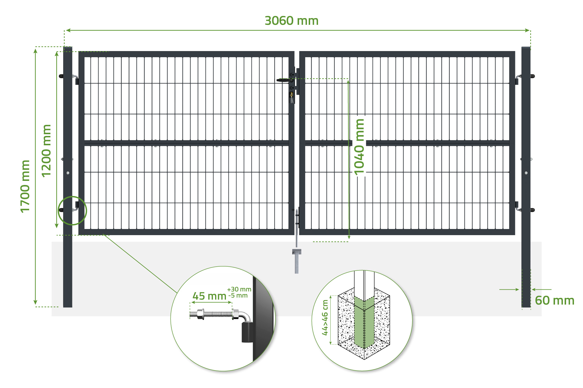 3m RAZO gaaspoort H.120cm + 1m RAZO poort H.120cm Grijs 3