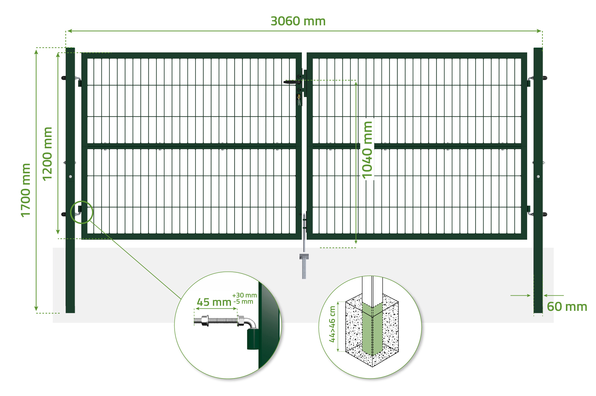 Portail grillage rigide RAZO 300x120cm vert 3