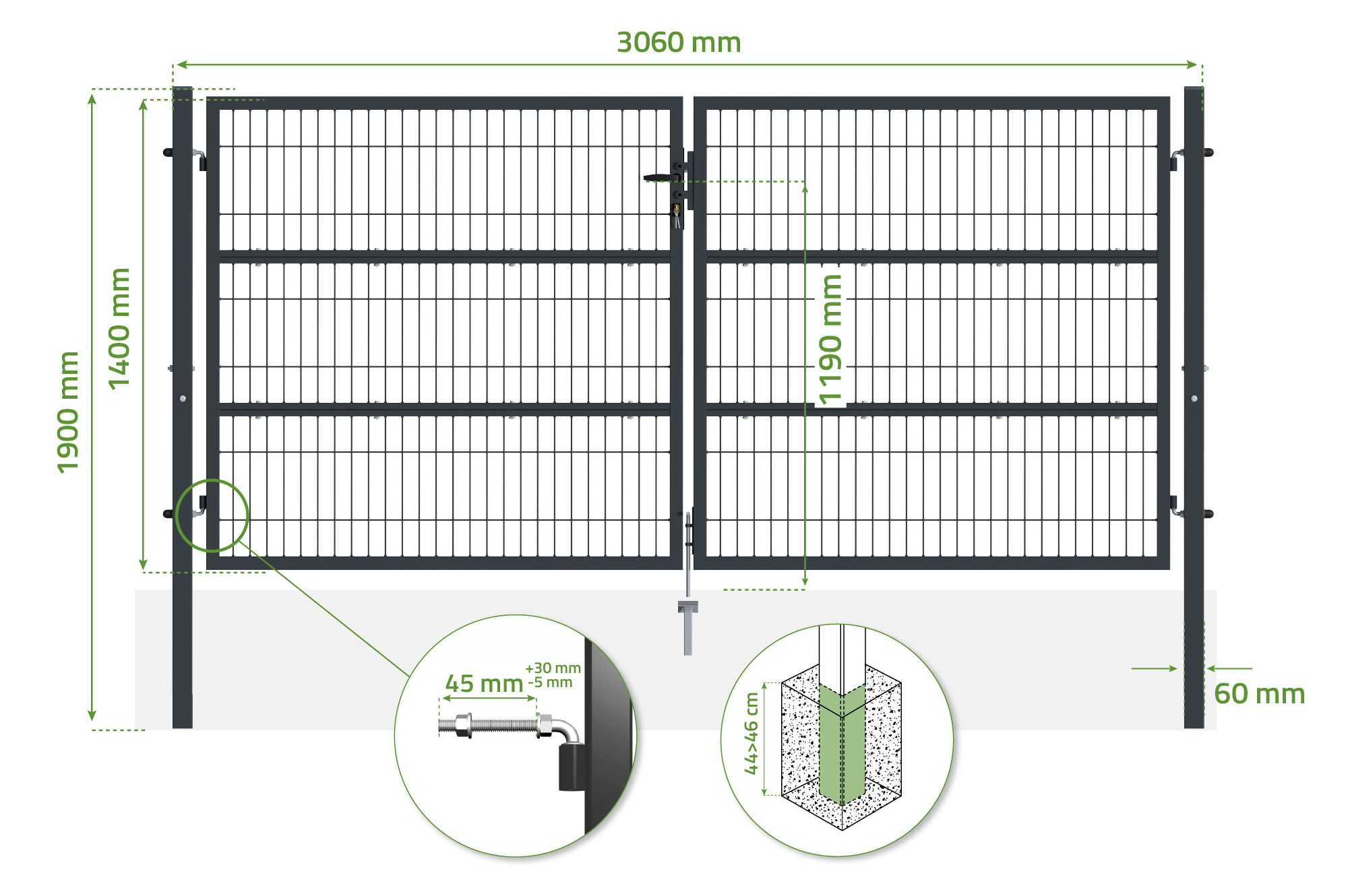 3m RAZO H.140cm Grå mesh svinglåge 3