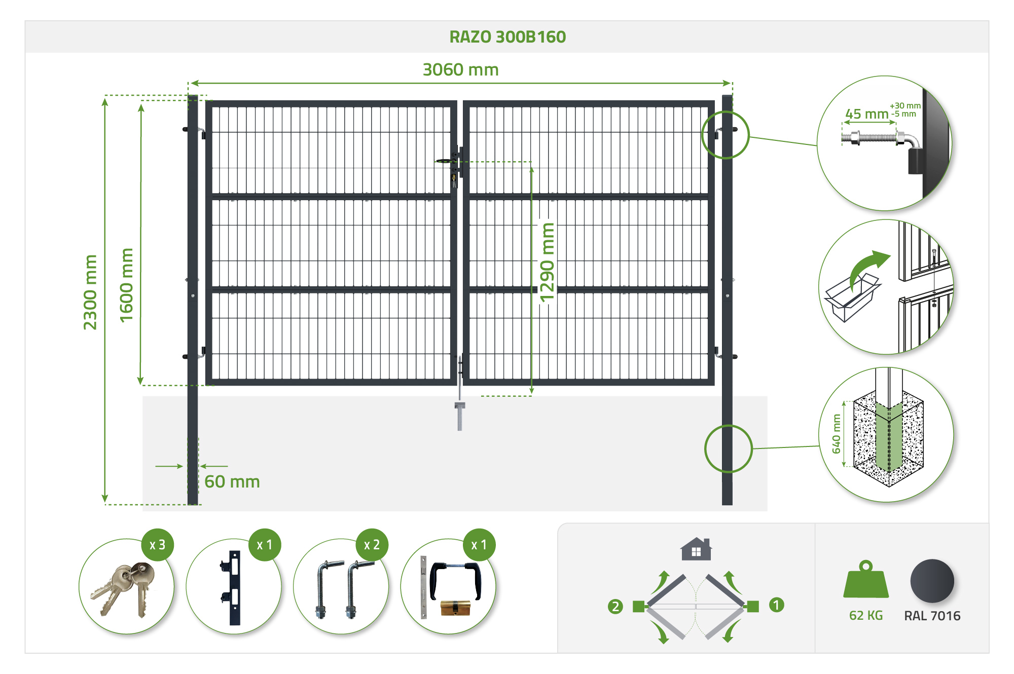 Mesh gate 3m RAZO H.160cm grey 11