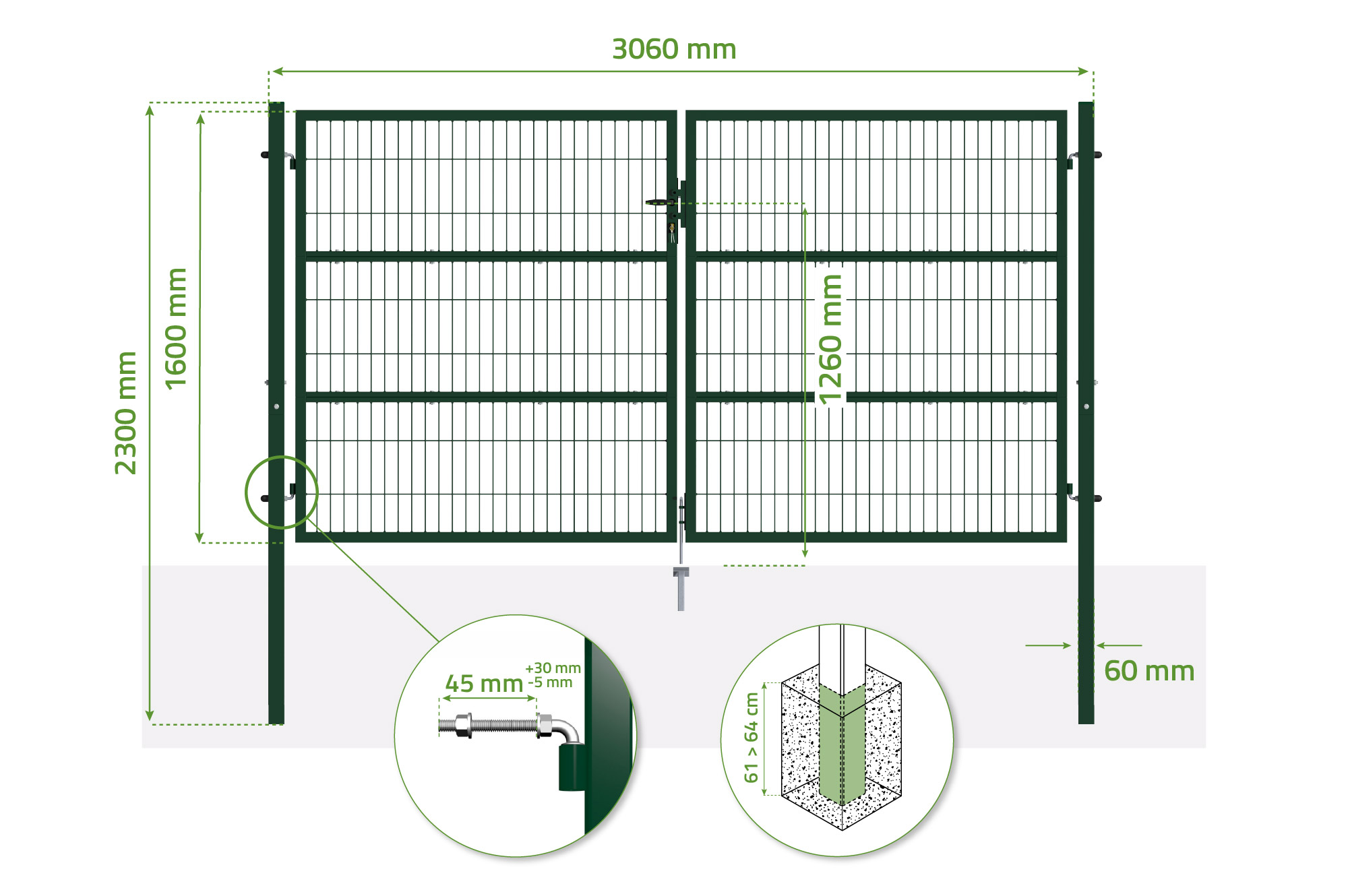 Mesh gate 3m RAZO H.160cm + side gate 1m RAZO H.160cm green 3