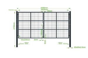 Portail grillagé 4m RAZO H.200cm + Portillon 1m RAZO H.200cm gris 4