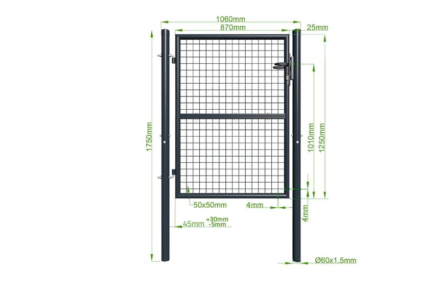 Wire Mesh Pedestrian gate 1m Round Posts OLGA 100x130cm Grey Casanoov
