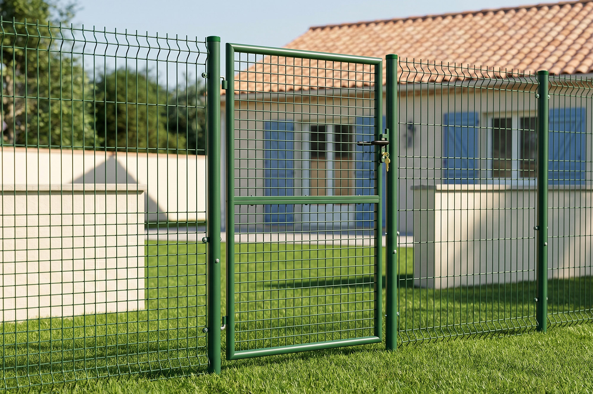 Portail grillagé 4m OLGA H.150cm + Portillon 1m OLGA H.150cm vert 17