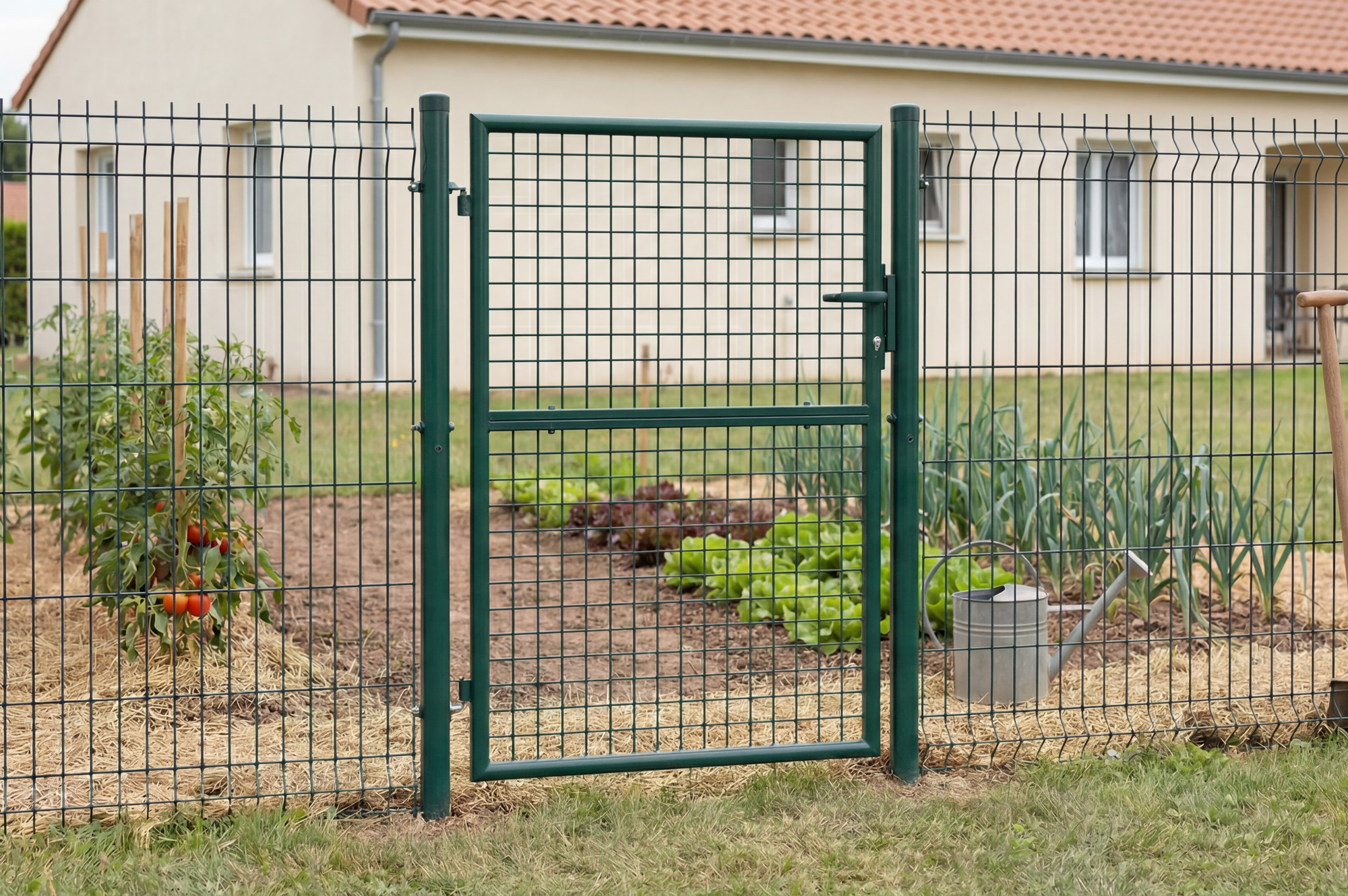 Portail grillagé 4m OLGA H.150cm + Portillon 1m OLGA H.150cm vert 24