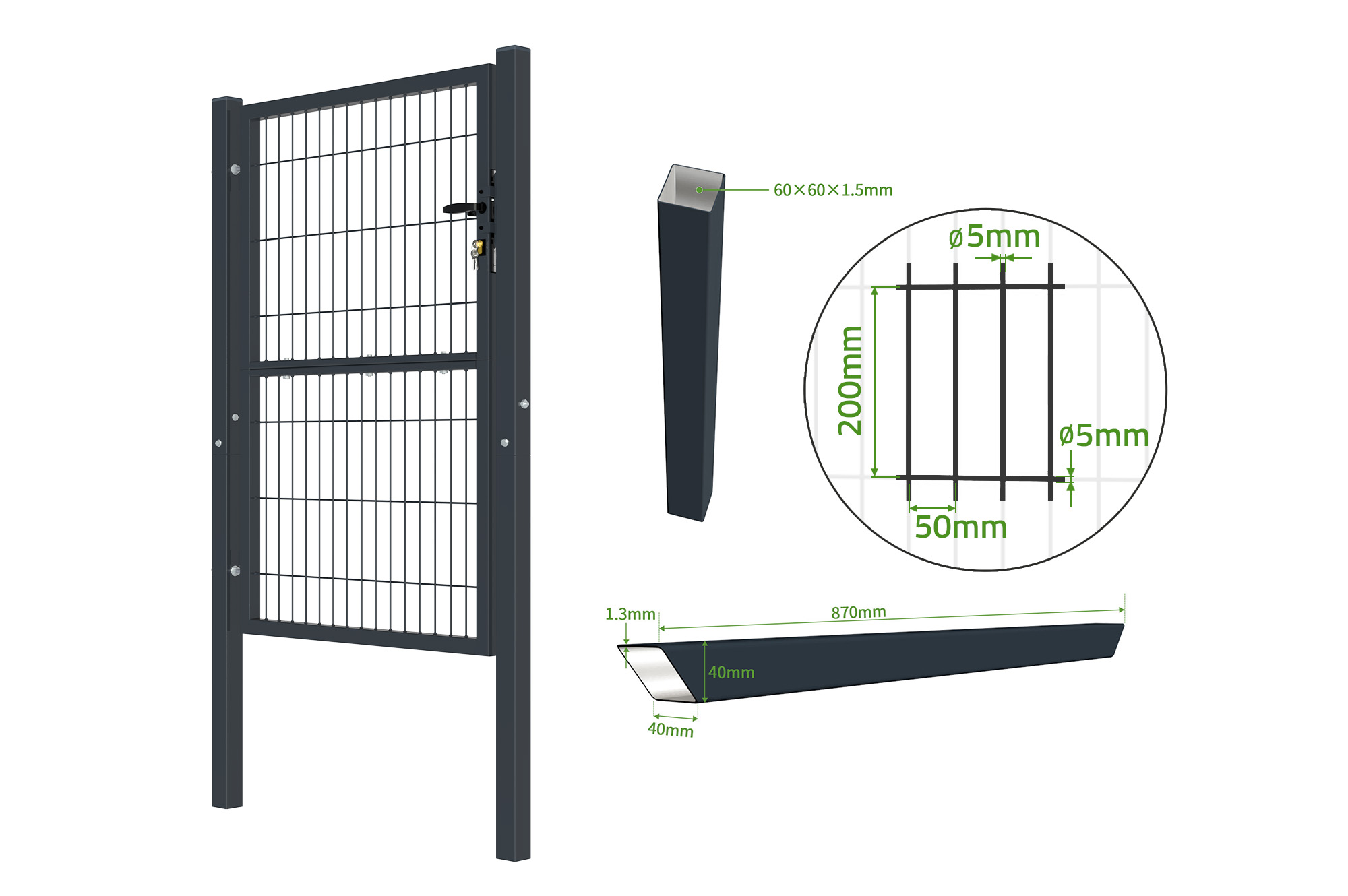Mesh gate 4m H.140cm RAZO + side gate 1m RAZO H.140cm grey 15