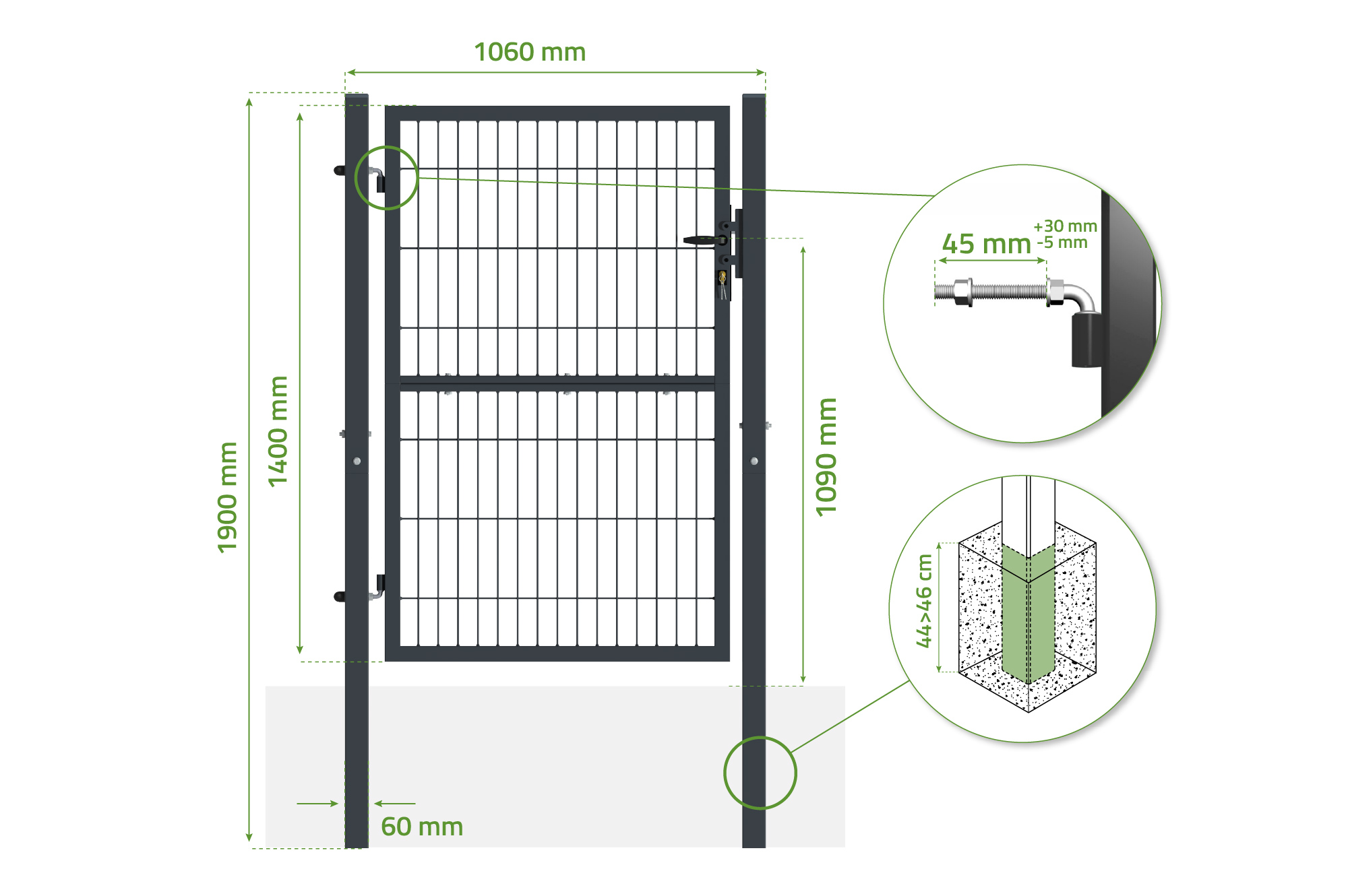Mesh gate 4m H.140cm RAZO + side gate 1m RAZO H.140cm grey 13