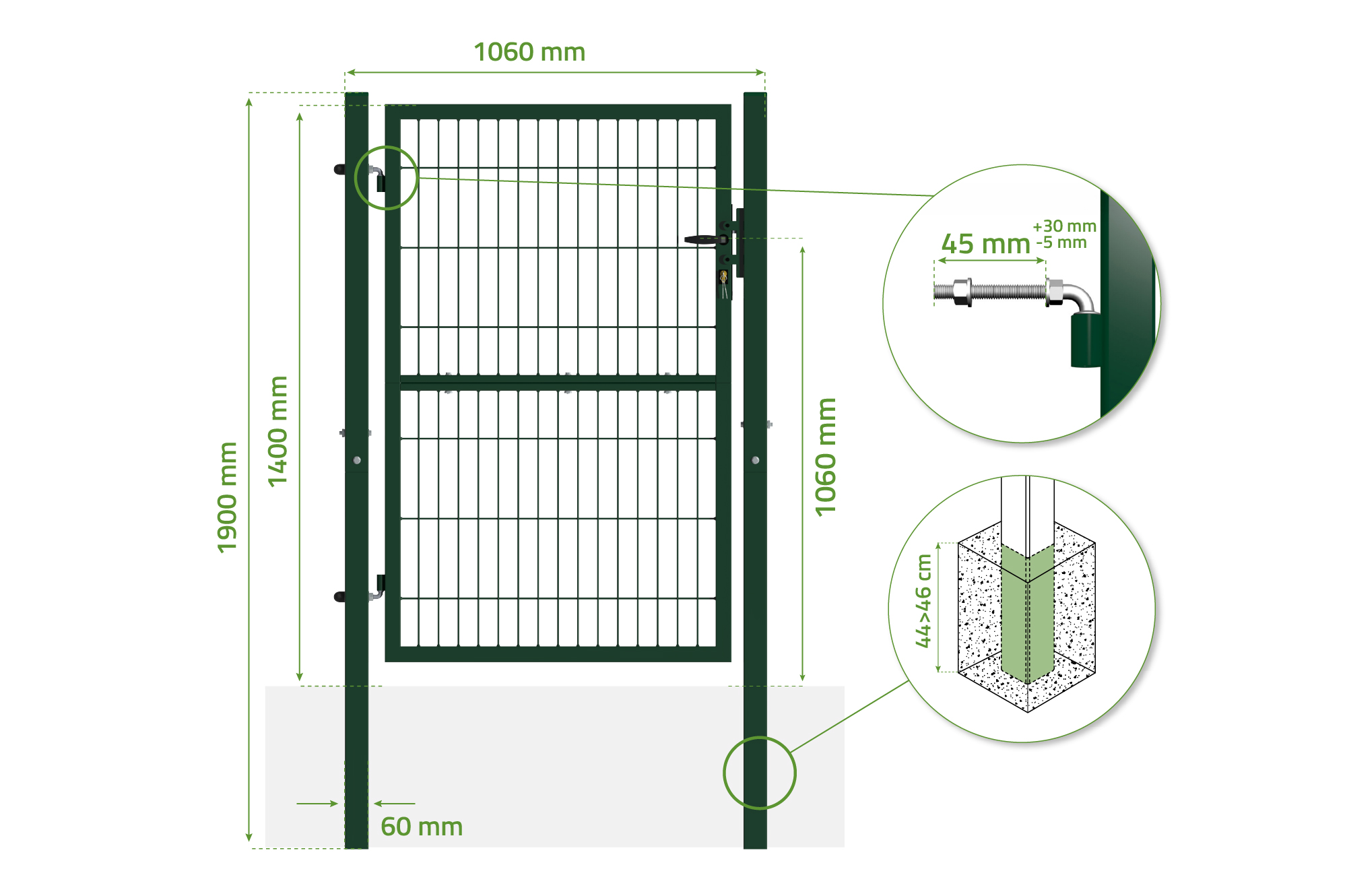 4m H.140cm RAZO mesh låge + 1m RAZO H.140cm Grøn låge 14