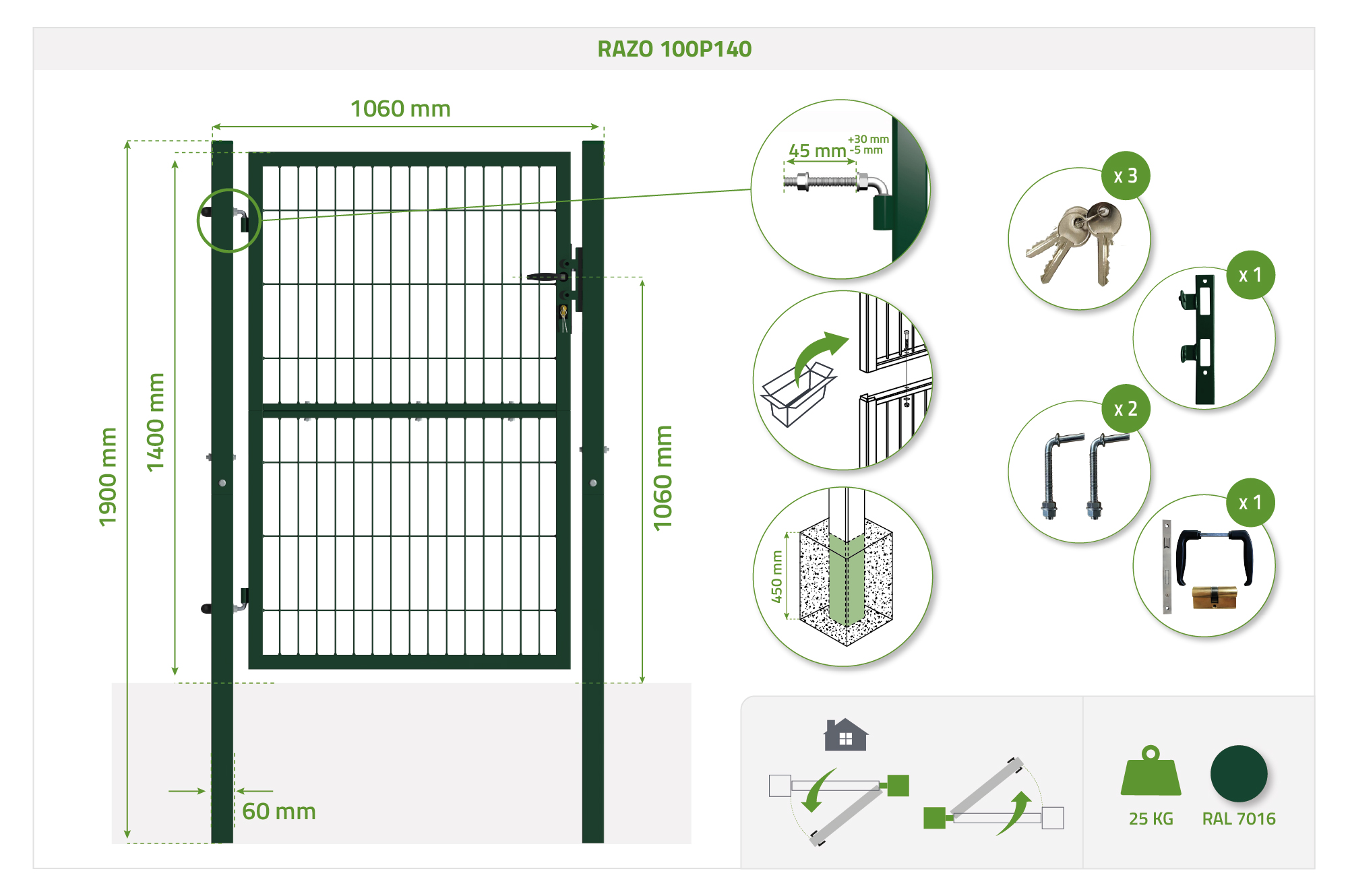 4m H.140cm RAZO mesh låge + 1m RAZO H.140cm Grøn låge 22
