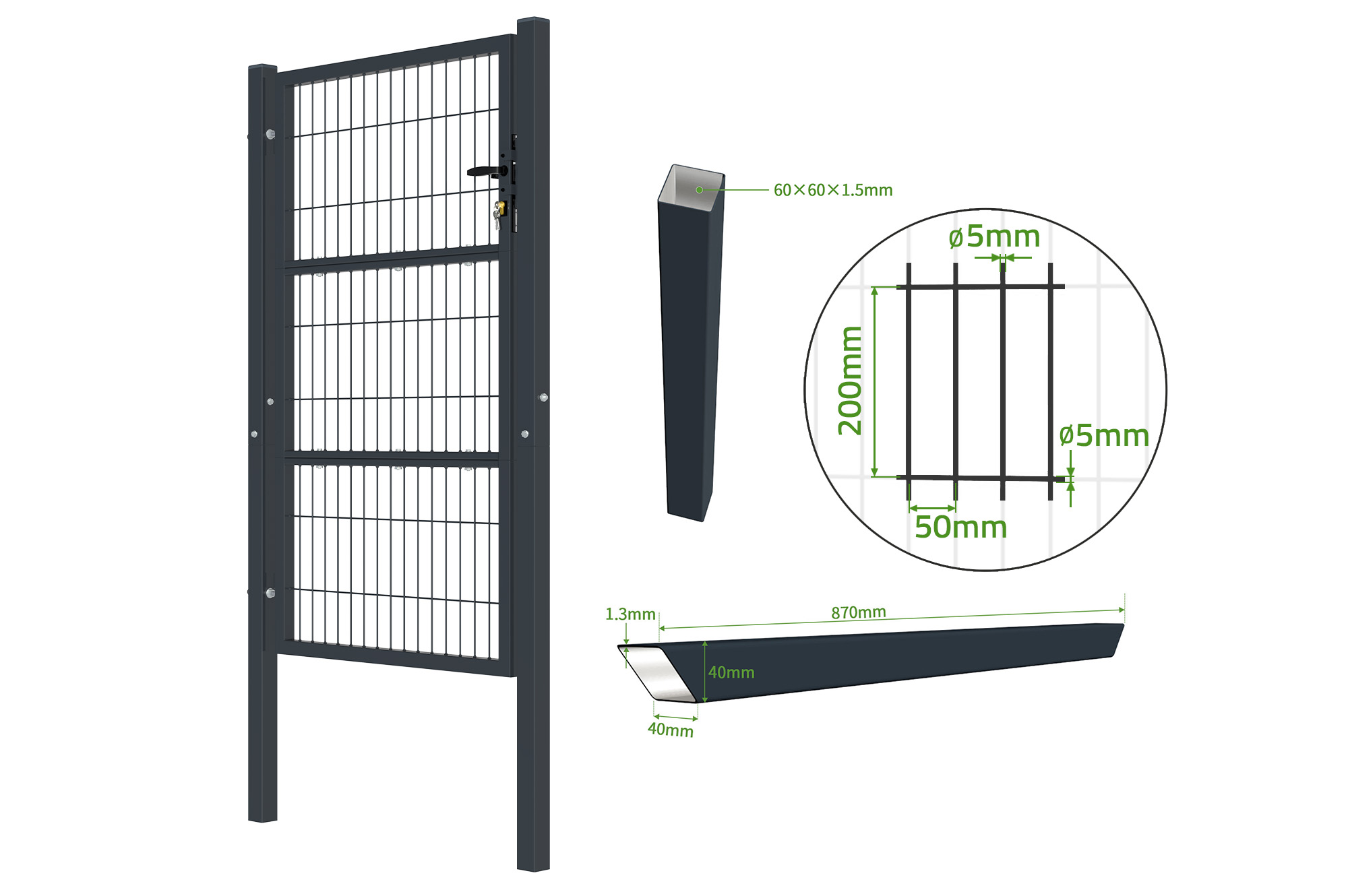 Portillon grillagé 1m RAZO H.160cm gris 4