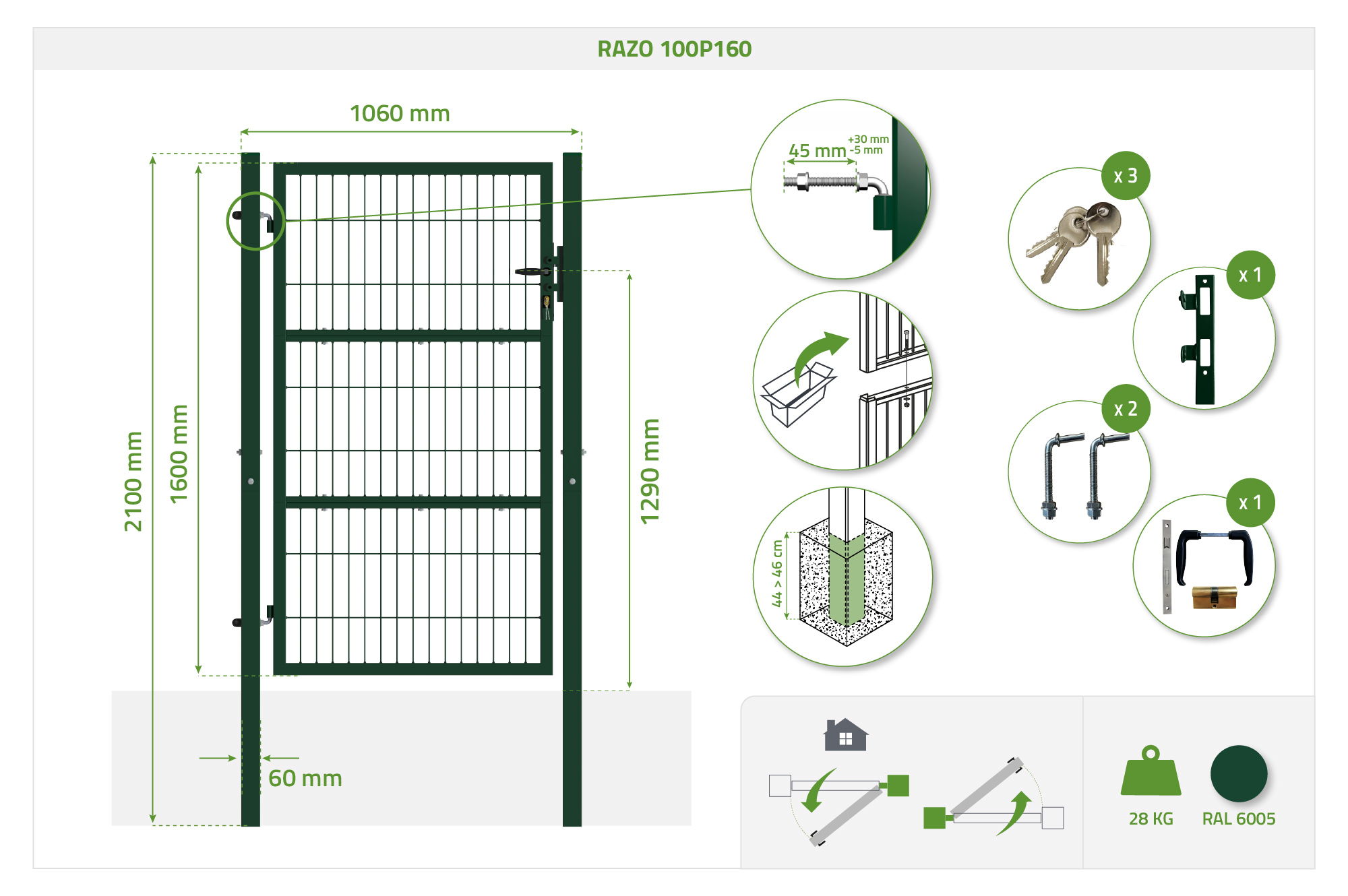 Portillon grillagé 1m RAZO H.160cm vert 11