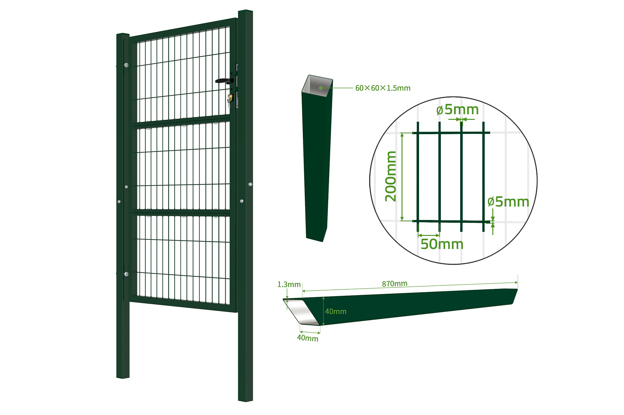 Portillon grillagé 1m RAZO H.160cm vert 5