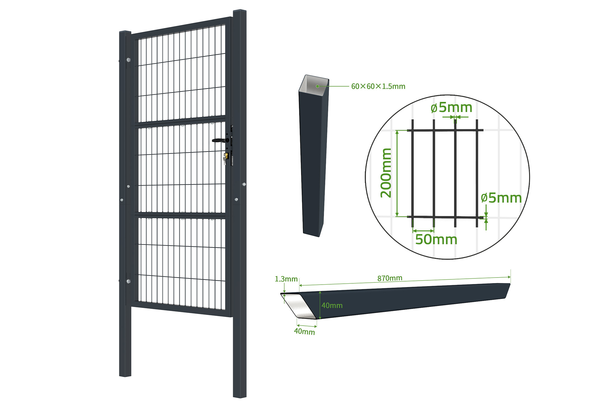 Zauntor Metall 1m RAZO H.180cm grau 5