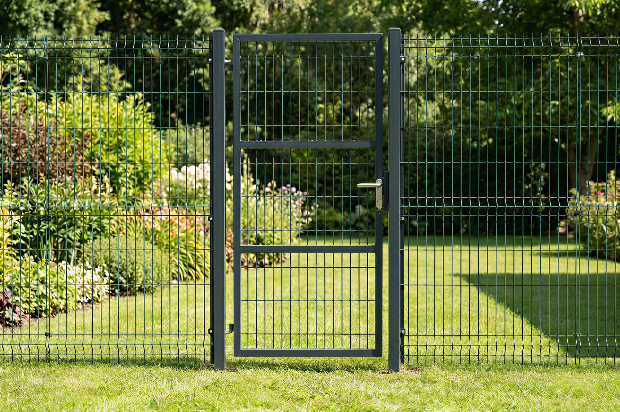 Portail grillagé 4m RAZO H.180cm + Portillon 1m RAZO H.180cm gris 16
