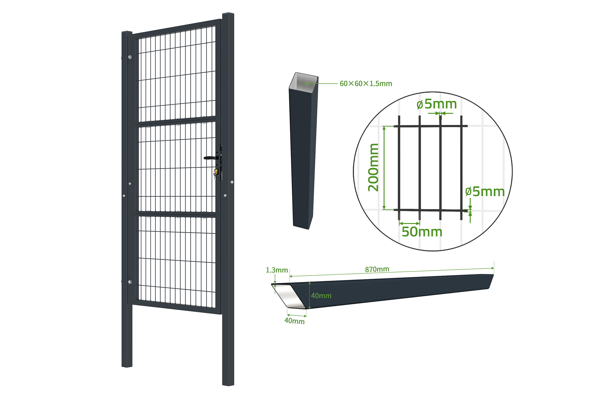 Portillon grillagé 1m RAZO H.200cm gris 5
