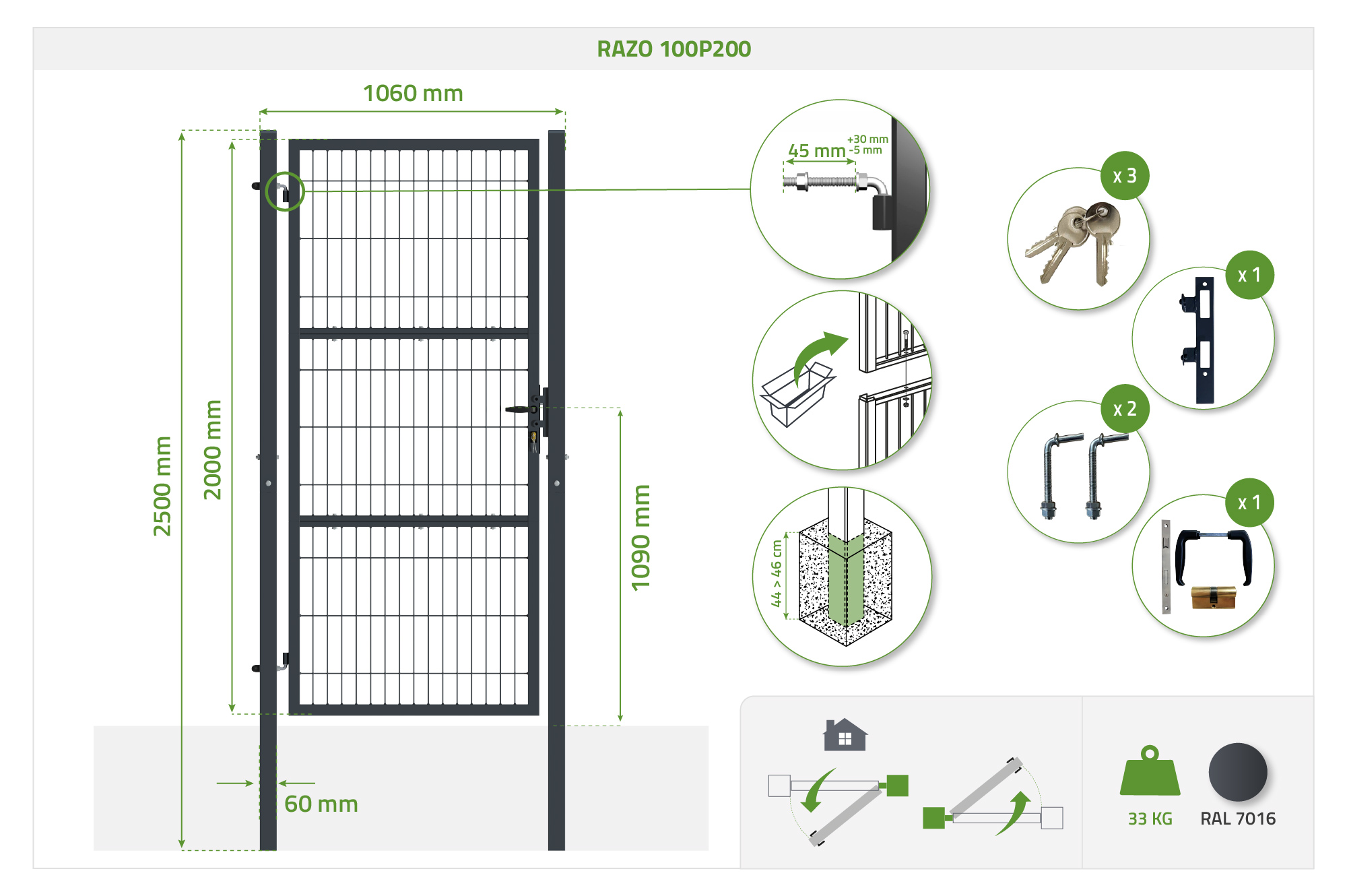 Portillon grillagé 1m RAZO H.200cm gris 11