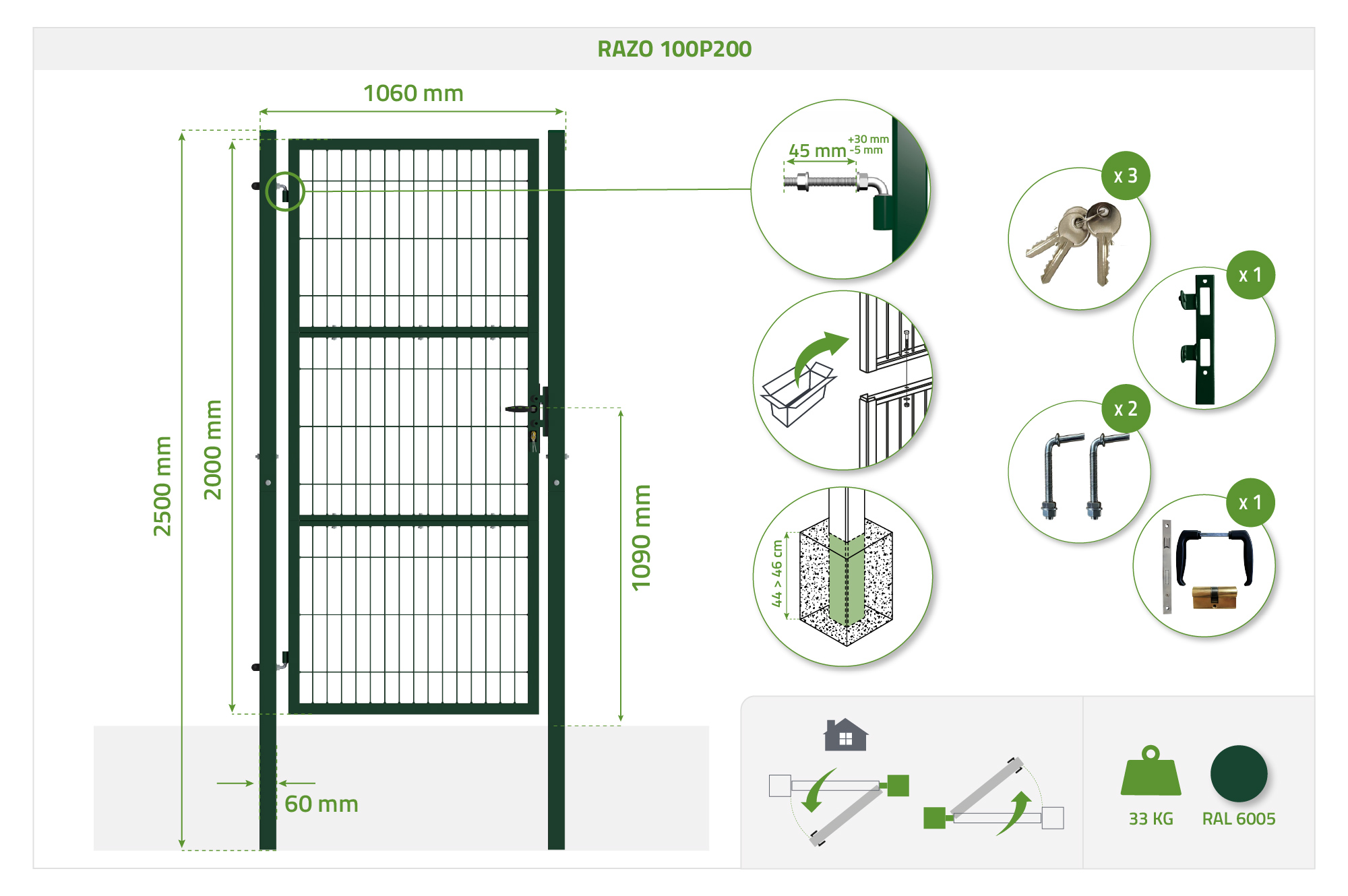 Tīkla vārti 1m RAZO 100P200 GREEN 11