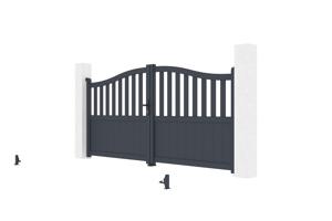 Portail battant 3m MEIJE H.140cm alu gris + 2 poteaux 20x20cm H.166cm 9