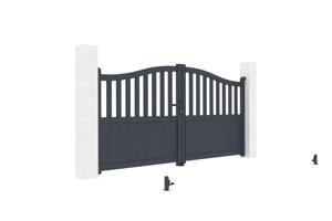 Portail battant 3m MEIJE H.140cm alu gris + 2 poteaux 20x20cm H.166cm 8