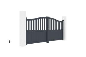 Portail battant 3m MEIJE H.140cm alu gris + 2 poteaux 20x20cm H.166cm 4