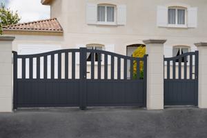 Portail battant 3m MEIJE H.140cm alu gris + 2 poteaux 20x20cm H.166cm 11