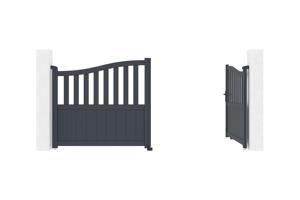 Portail battant 3m MEIJE H.140cm alu gris + 2 poteaux 20x20cm H.166cm 6