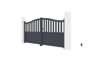 Portail battant 3m MEIJE H.140cm alu gris + 2 poteaux 20x20cm H.166cm 5