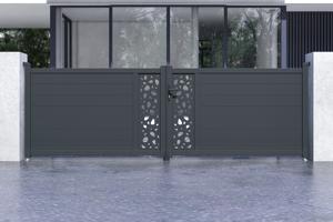 Portail battant 4m SUNNY H.120cm gris + Portillon aluminium gris 1m SUNNY H.120cm 2
