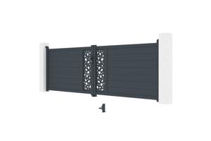 Portail battant 4m SUNNY H.120cm gris + Portillon aluminium gris 1m SUNNY H.120cm 18